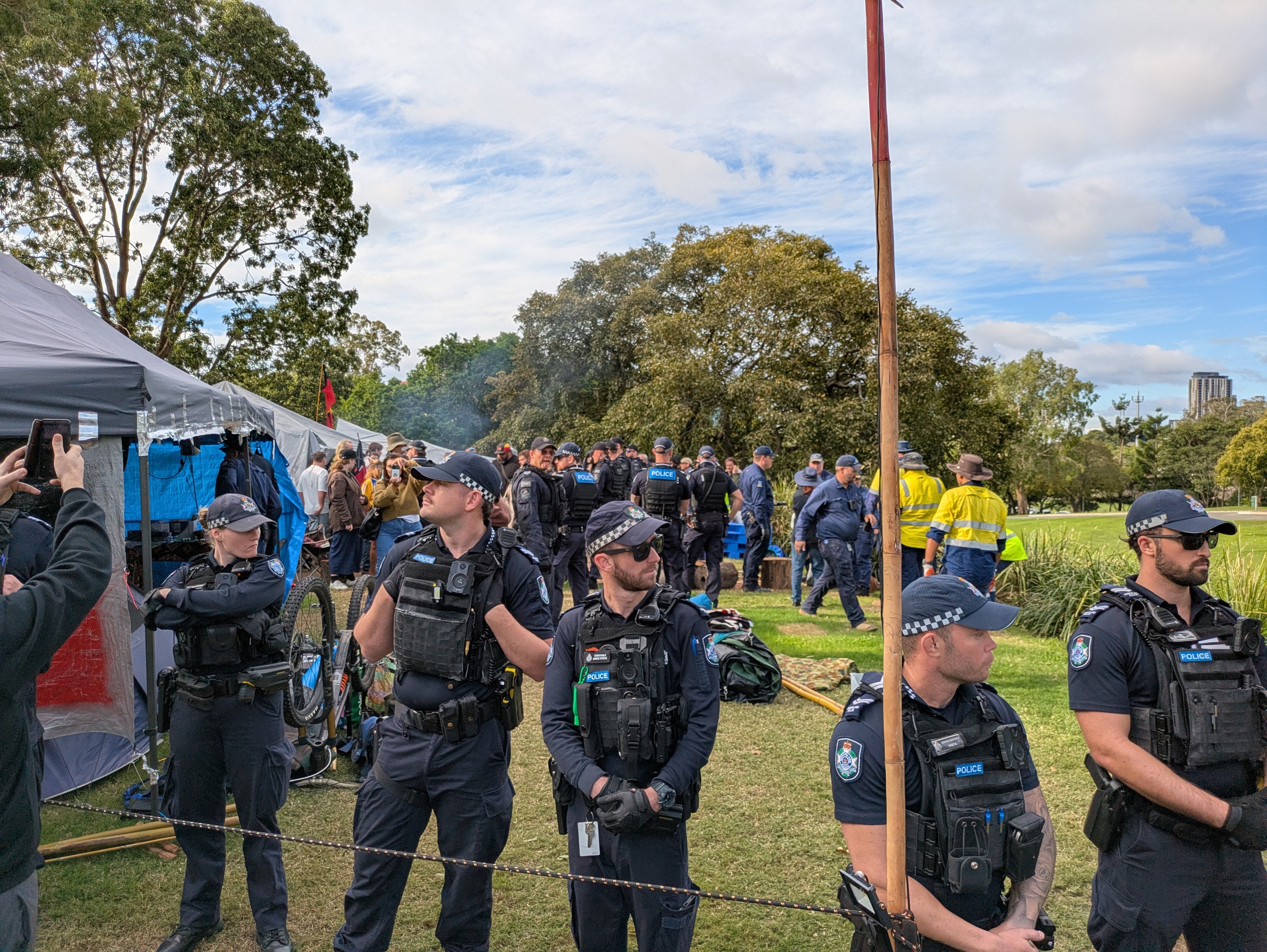 Coppers dismantling the Aboriginal Embassy at Barrambin